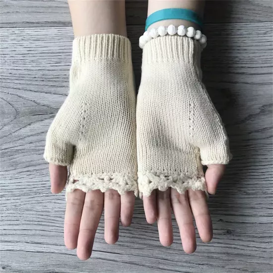 Women Handmade Embroidery Gloves Knit Gloves Flower Gloves Hand Knit Fingerless