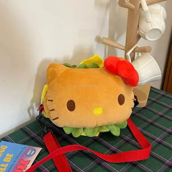 Hello Kitty Hamburger Crossbody Bag Plush Doll Handbag Girl Messenger Bag