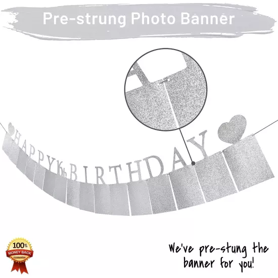 Sweet 16 Birthday Decorations Photo Banner in Silver Pre-assembled - Sweet 16...