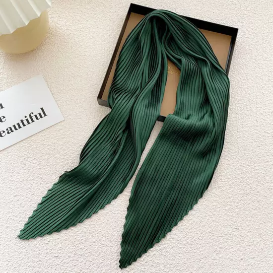 Women's Square Silk Pleated Head Hair Neck Scarf Satin Neckerchief Scarf