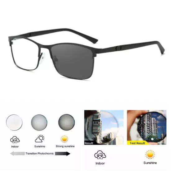 Half Frame Square Photochromic Myopia Glasses Men Outdoor Nearsighted Sunglasses