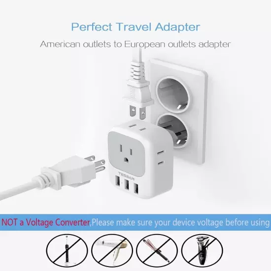 European Travel Plug Adapter 2 Pack, to Europe Power Adapter with 4 AC Outle...