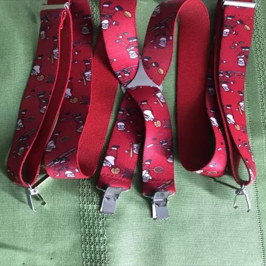 West Germany Clip On Red Christmas X Back Suspenders Santa Clause Christmas Tree