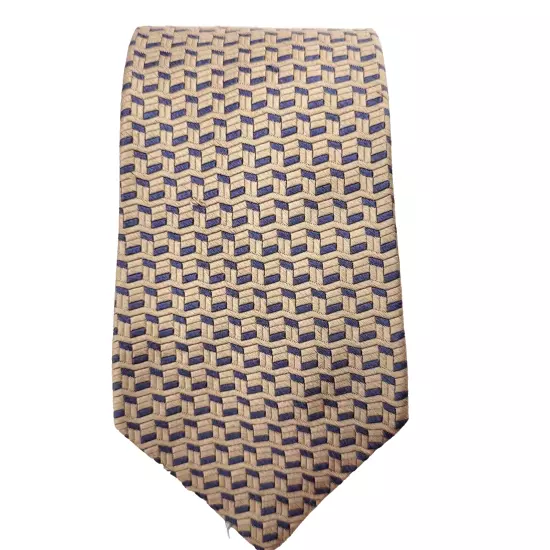 Villa Bugatti All Business Silk Necktie USA Made Geometric Beige Tan Blue Shades