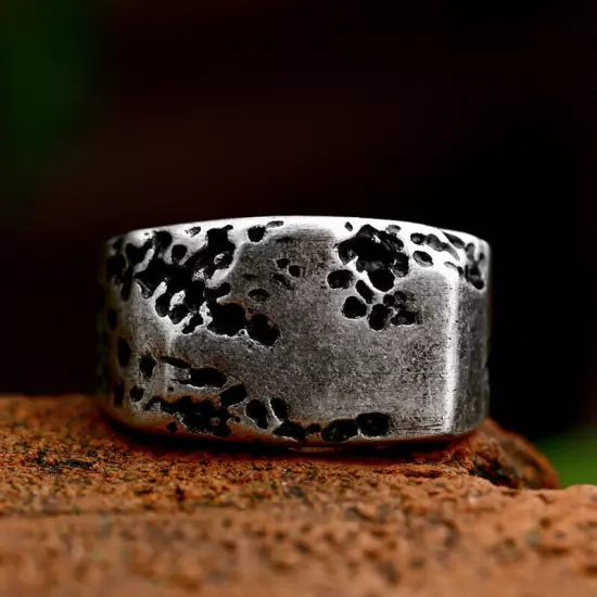 Vintage Nature Rock Stone Style Wedding Ring Stainless Steel Men Boy Gift Ring