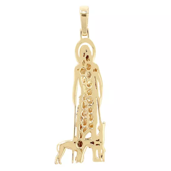 St. Lazarus 3/6 CT Real Diamond Designer Pendant 1.6" 10K Yellow Gold