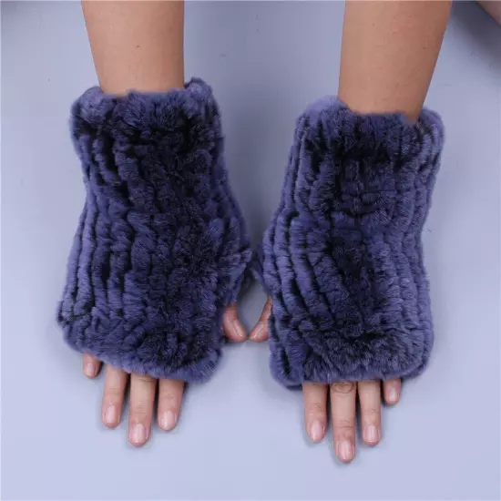 Real Rex Rabbit Fur Women's Gloves Mittens Girl Fingerless Wrist Warmer Elastic