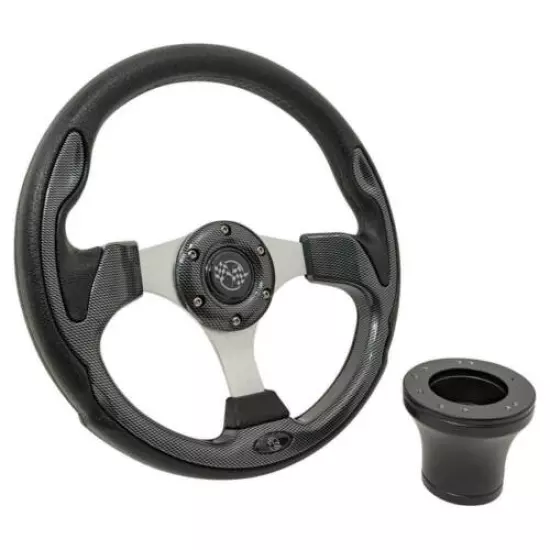 Club Car Precedent 12.5" Golf Cart Steering Wheel Carbon Fiber With Chrome Hub