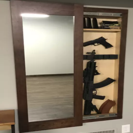  Hidden storage mirror, In-wall gun safe concealment cabinet - Espresso