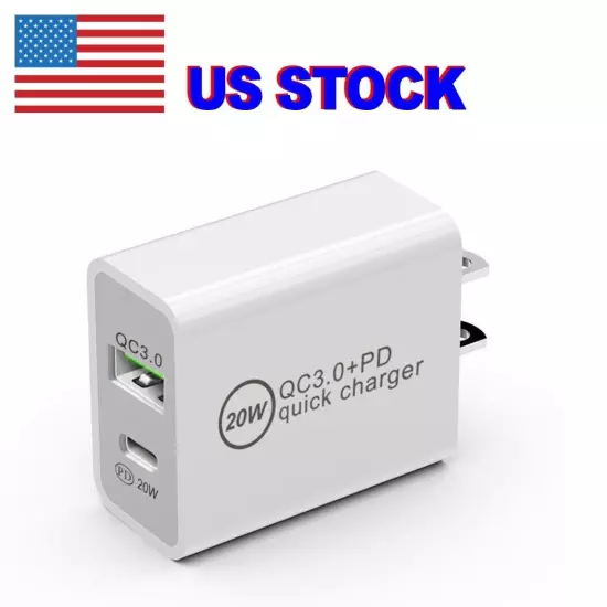 For iPhone 14 13 12 11 XR 8 20W Fast Charger Block USB Type C Wall Power Adapter