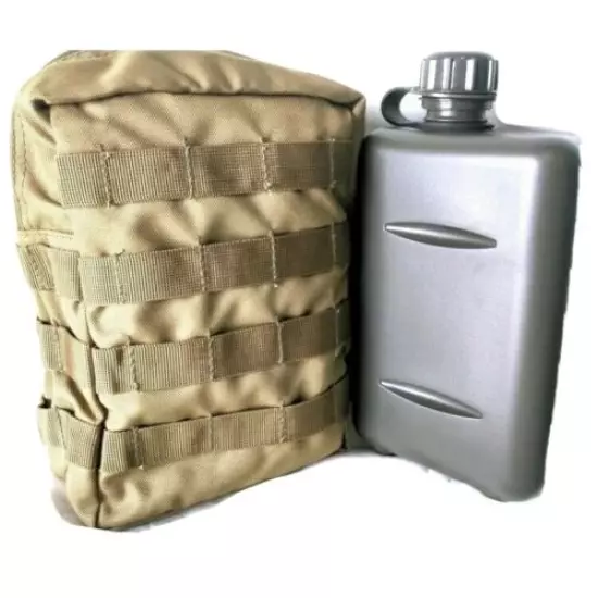 TACTICAL 2L SOUTH AFRICAN DEFENCE FORCE CANTEEN + KHAKI MOLLE POUCH WATERPROOFED