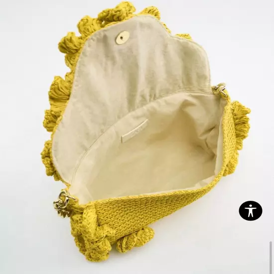 Zara light Mustard Cotton Ruffed Shoulder Bags