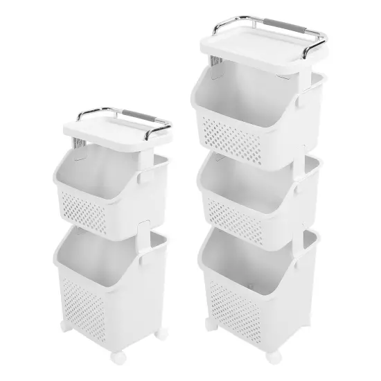 Rolling Laundry Hamper PP ABS Laundry Shelf Clothes Storage Basket Organizer