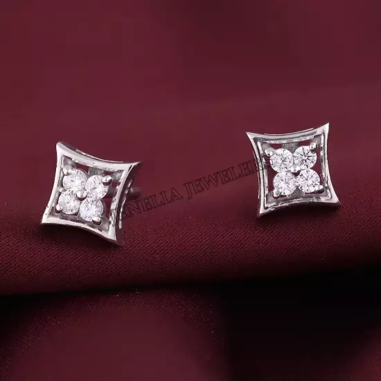 0.50 Ct Round Cut Simulated Diamond Square Floral Stud Earrings Gift 925 Silver