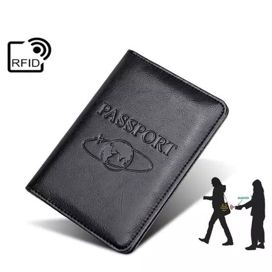 TP-8296 Multi-functional RFID Leather Travel Passport Holder(Black)