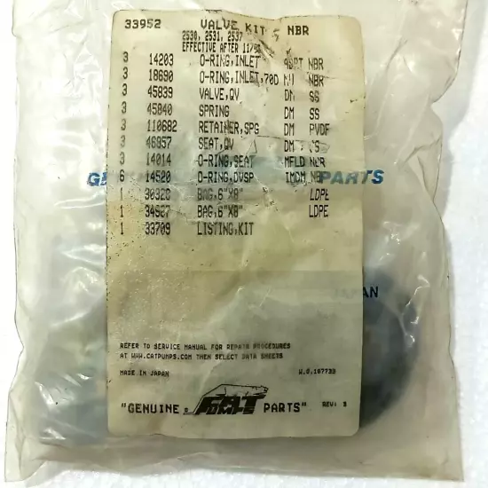 CAT PUMPS 33952 VALVE KIT FOR NBR 2530,2531, 2537 TRIPLEX PLUNGER PUMPS