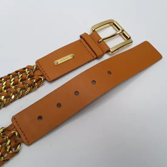 Ladies Michael Kors Brown Braided Chain Leather Belt 554022 Size M (Heavy)