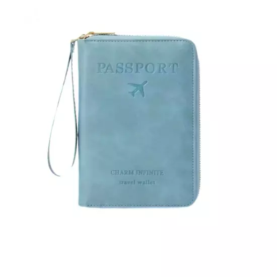 Passport Boarding Pass Credit Card Travel Wallet for Men and Women (Light Blue)