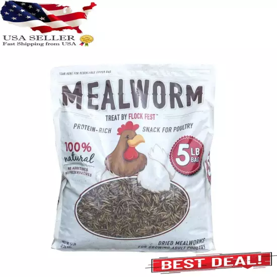 5 lbs. Bag Dried Mealworms For Chickens, Wild Birds, Ducks, And Small Pets.