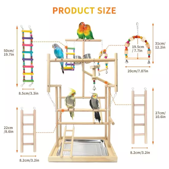 HPWAHOMEPART Bird Playstand Parrot Playground Wood Play Stand Gym Perch 4 Lad...