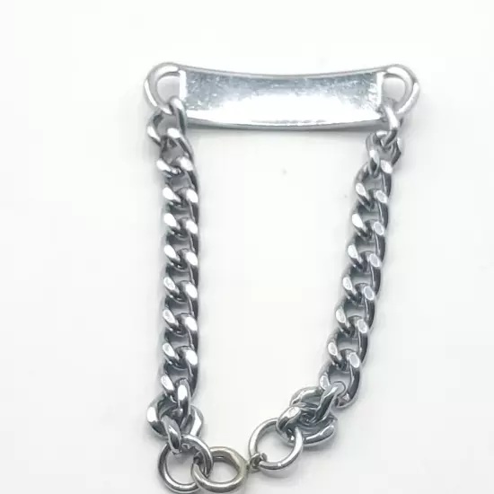 Stainless Steel Link Chain Bracelet Mens Silver Toned ID Panel 7.50 in. Length