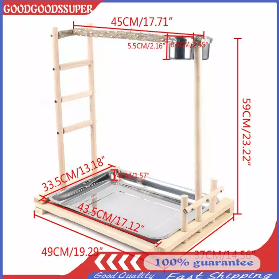 49*37*59cm Wood Bird Stand Large Parrot Perch Playstand w/Steel Tray 2*Bowl USA