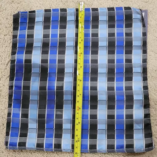 Men's blue black white plaid hand rolled 11 inch Pocket Square