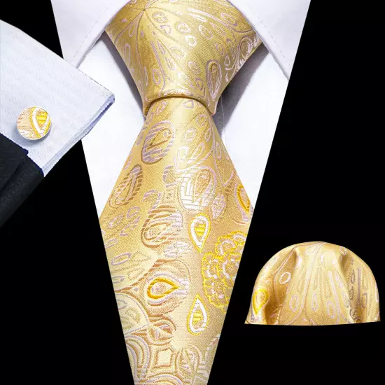 USA Mens Tie Striped Paisley Solid Paisley Necktie Hanky Cufflink Set Wedding