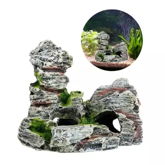 Aquarium Mountain Ornament Fish Tank Decor Decoration View Stone Cave Rock'