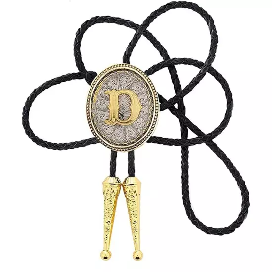 Bolo tie for Men Western Cowboy Golden Initial Letter A to Z Costume Bolo ties