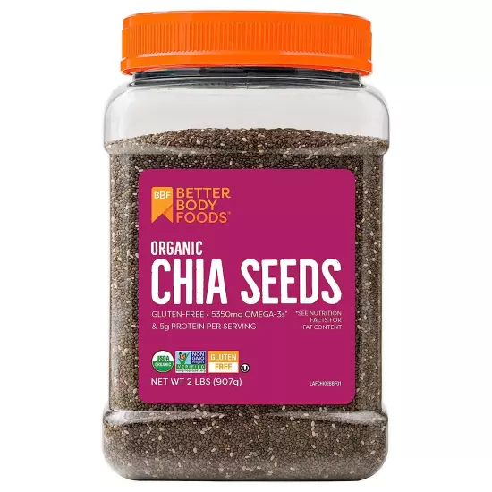 Certified Organic Chia Seeds with Omega-3 Bulk 2 LBs, Superfood, Gluten-Free