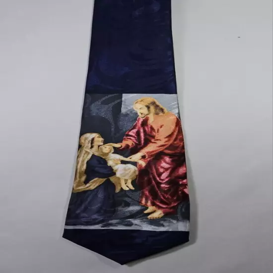 Jesus Christ Heals & Saves Men's Neck Tie Religious Christian Blue Necktie Gift