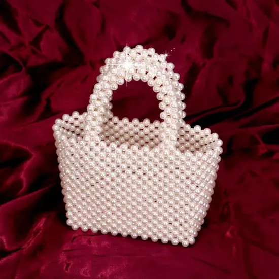 Handmade Woven Beaded Pearl Bags Women Handbags Small Beading Beach Bags