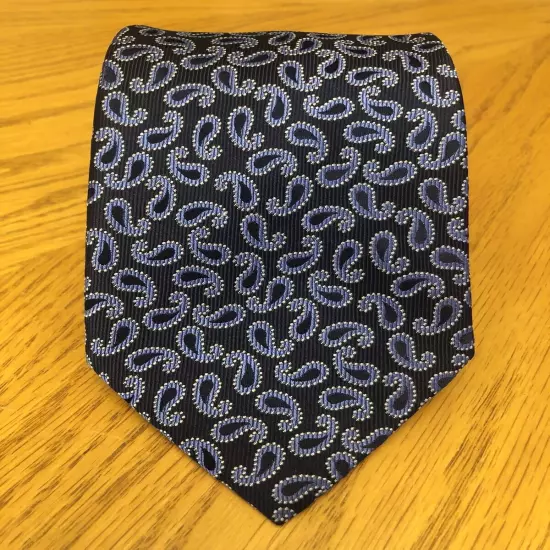 Pronto Uomo Silk Tie, NWT Black & Blue Paisley Design