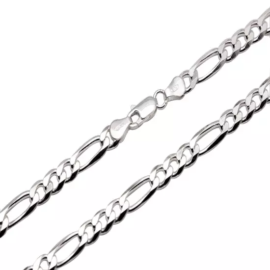 .925 Sterling Silver Figaro Link Chain Necklace 1mm-17mm Sz 16"-36"