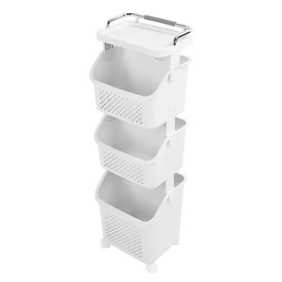 3 Layers Rolling Laundry Hamper PP ABS Laundry Shelf Clothes Storage Basket