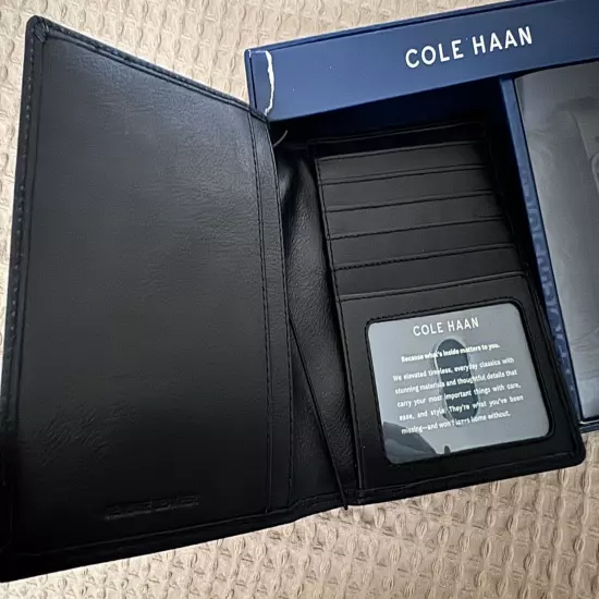 Cole Haan Unisex Leather Passport Case Wallet with Luggage Tag Black $128