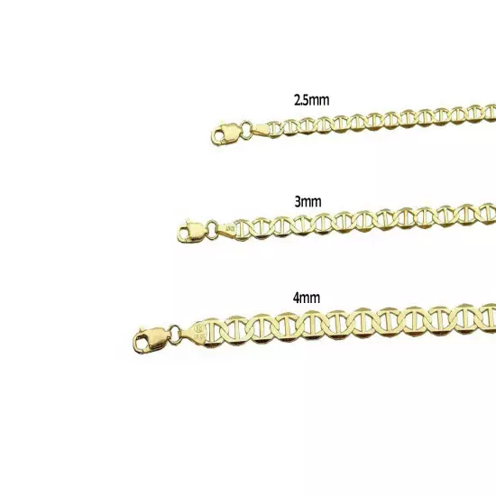 10k Solid Yellow Gold Mariner Link Chain Necklace 2.5mm-4mm Men Women 7"-26"