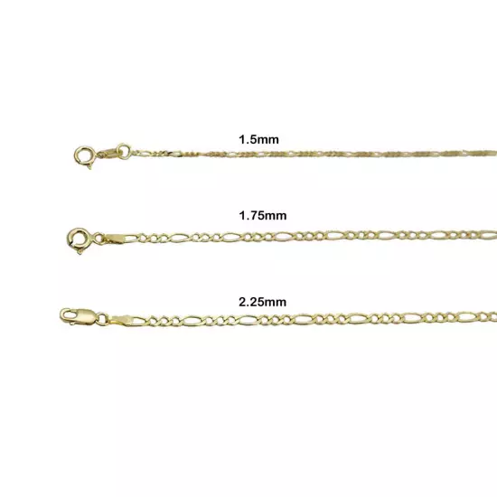 14k Yellow Gold Solid Figaro Link Chain 1.5mm-2.25mm Men's Women Necklace 16-24"