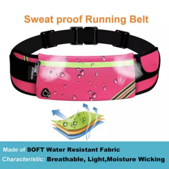 Waterproof Hot Pink Reflective Zip Waist Bag Running Belt Pouch Fanny Pack