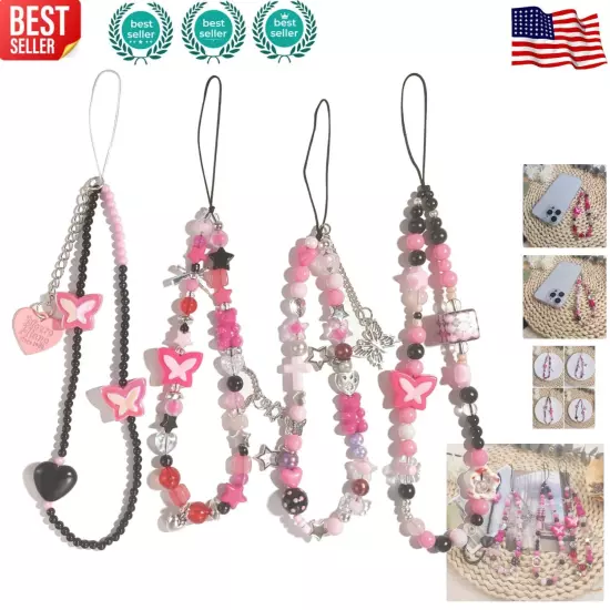 Cute 4-Piece Phone Charms Set - Durable Acrylic Lanyards for Fashionable Decor