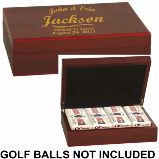 Rosewood Golf Ball Box Custom Engraved Personalized Valentines Day Gifts Him Her