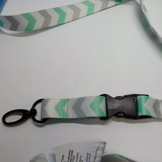 Lot of 5 MY ID Lanyards White Gray Teal 23" x 3/4" Adjustable Breakaway Clasp