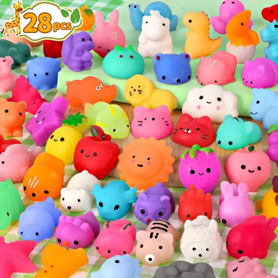 Mochi Squishy Toys FLY2SKY 28PCS Animal Mini Squishies Kawaii Party Favors for K