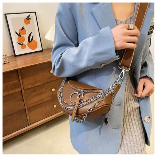 Chain Waist Belt Bag Women Leather Crossbody Fashion Phone Pack Purse Ladies 