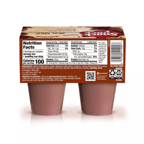 Chocolate Pudding, 4 Count Pudding Cups