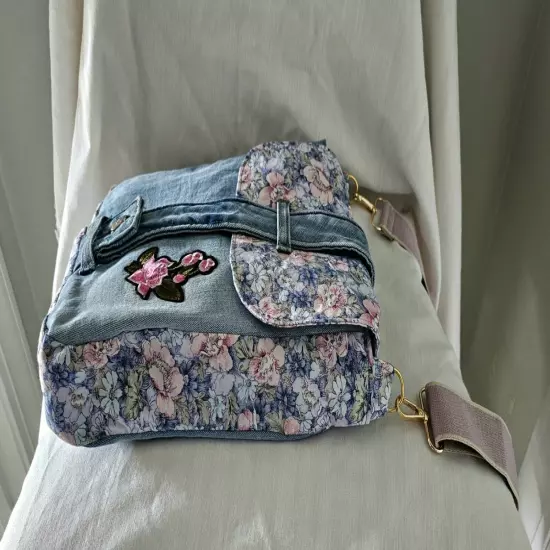 Embroidery Jeans Crossbody Bag Handmade Denim Messenger Purse One Of The Kind 