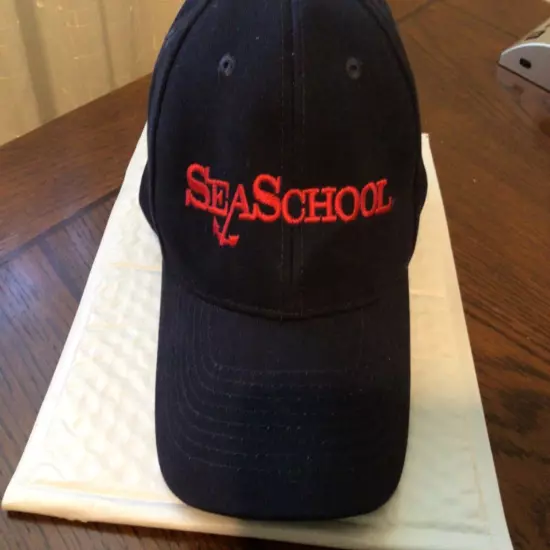 SEA SCHOOL MARITIME Baseball Hat Cap, Black & Red Embroidered Lettering & Anchor