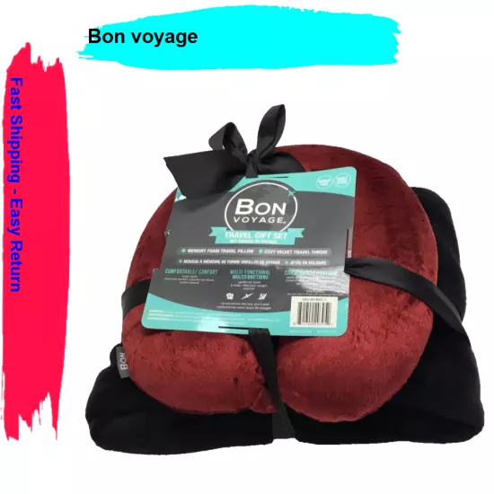 Bon Voyage Memory Foam Travel Pillow & Blanket Set Soft Plush Velvet -Gift set