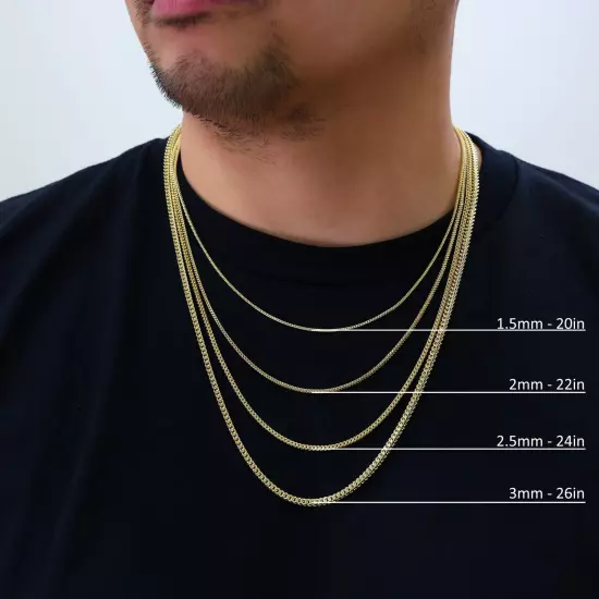 14K Yellow Gold 1.5mm-5mm Franco Square Box Chain Necklace Mens Womens 16"- 30"